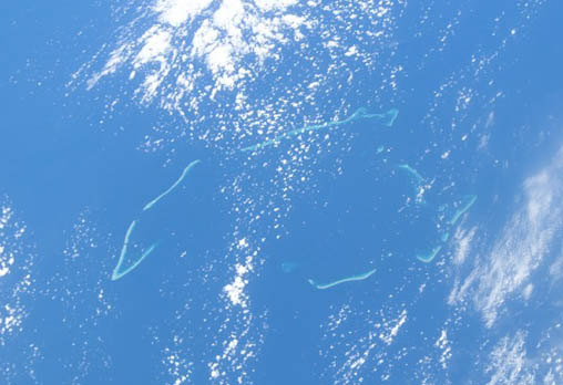 A satellite image of Chesterfield Islands.